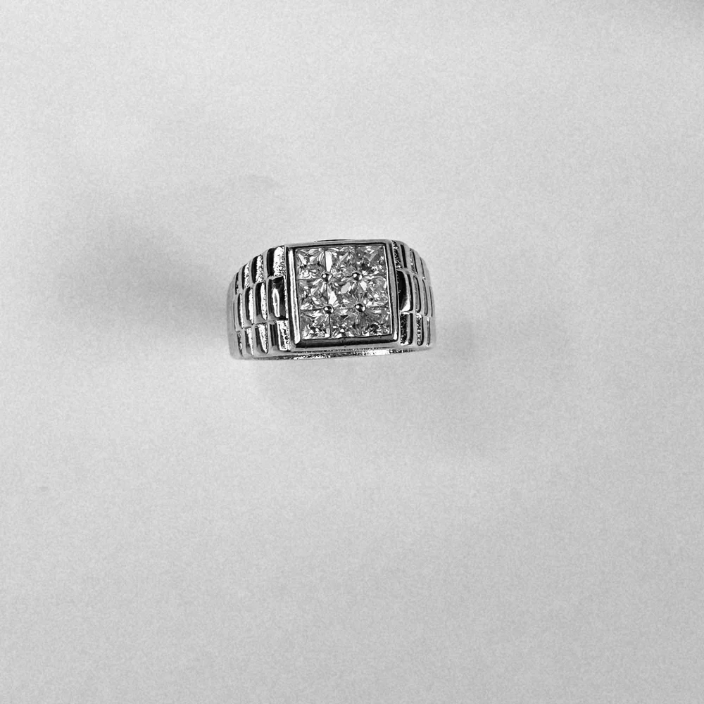 Men's Silver Square CZ Ring - Picture 4 of 8